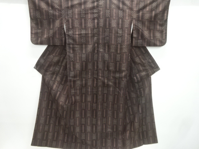 格子に絣柄織出し手織り紬着物